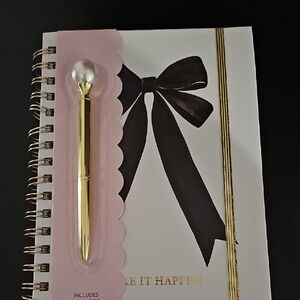Gold Pen and Bow Notebook Set